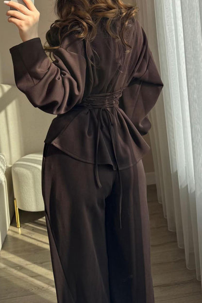 Tie-Waist Peplum Blouse & Trouser Set