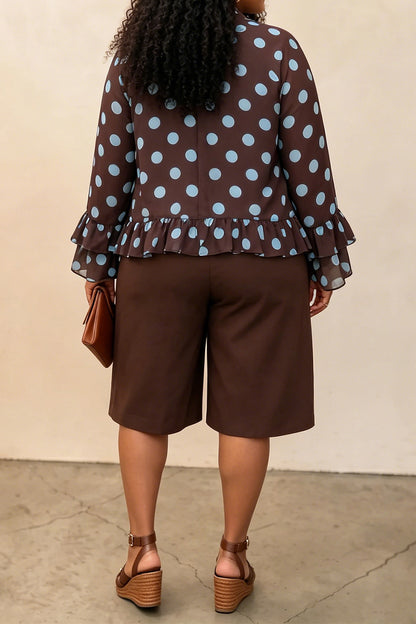 Plus Size Polka Dot Top & Capri Pants Set