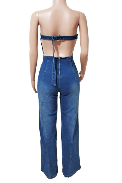 Strapless Backless Slim Denim Jumpsuit