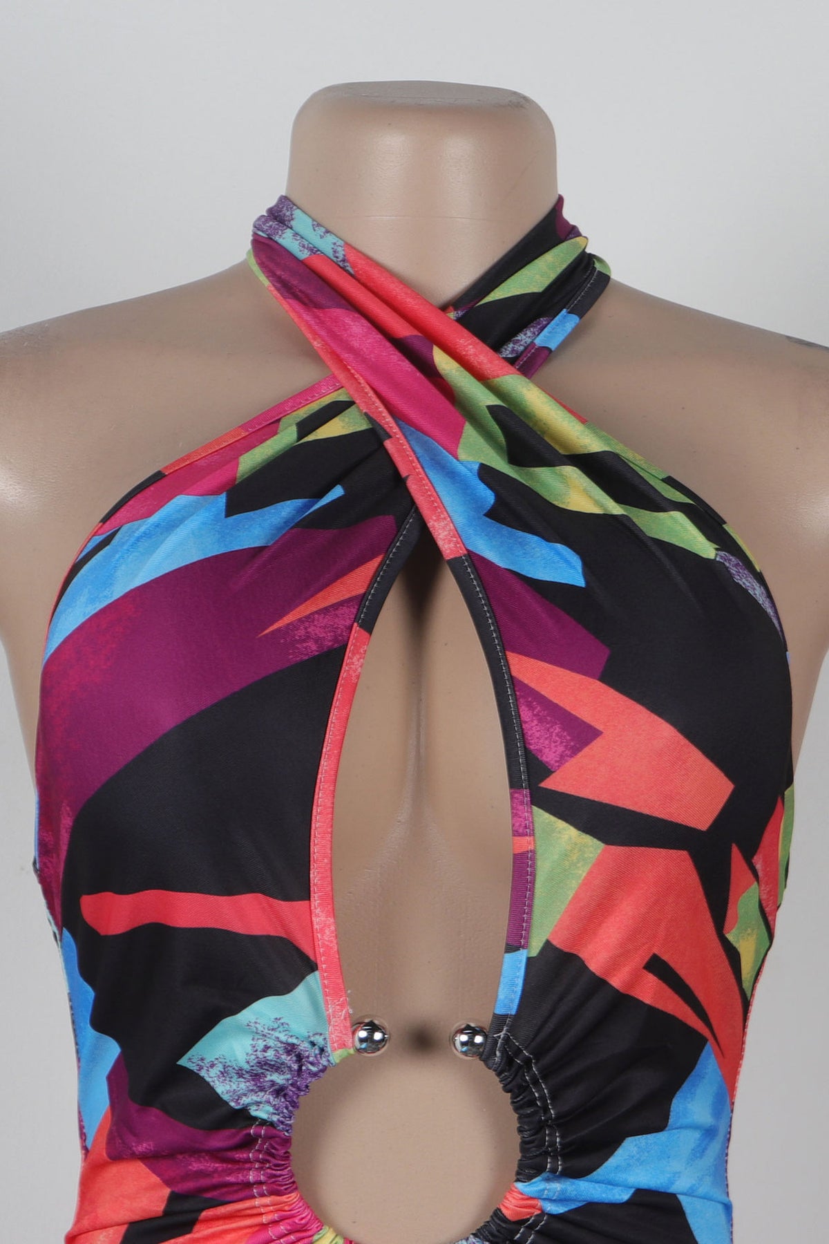 Printed Halter Hollow Out Jumpsuit