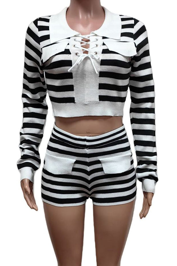 Striped Sweater Top & Shorts Set