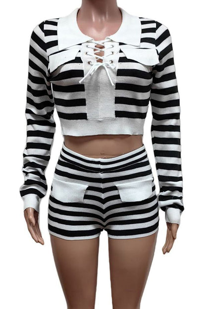 Striped Sweater Top & Shorts Set