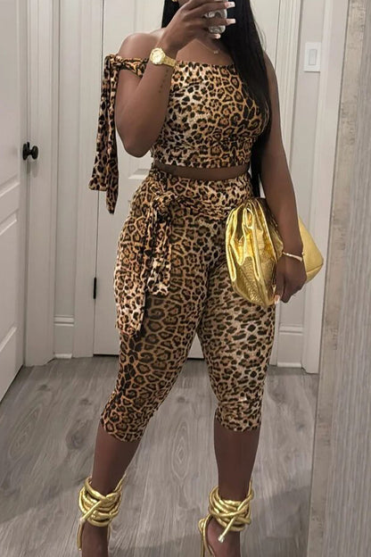 Leopard Top Cropped Pants Set