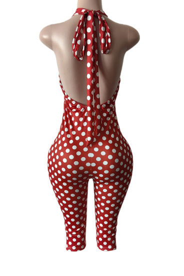 Sleeveless Polka Dot Slim Romper