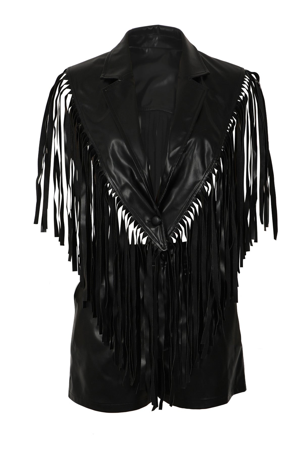 Fringed Faux-Leather Blazer & Shorts 2-Piece Set