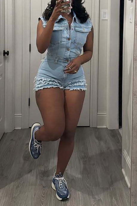 Fringe Denim Romper