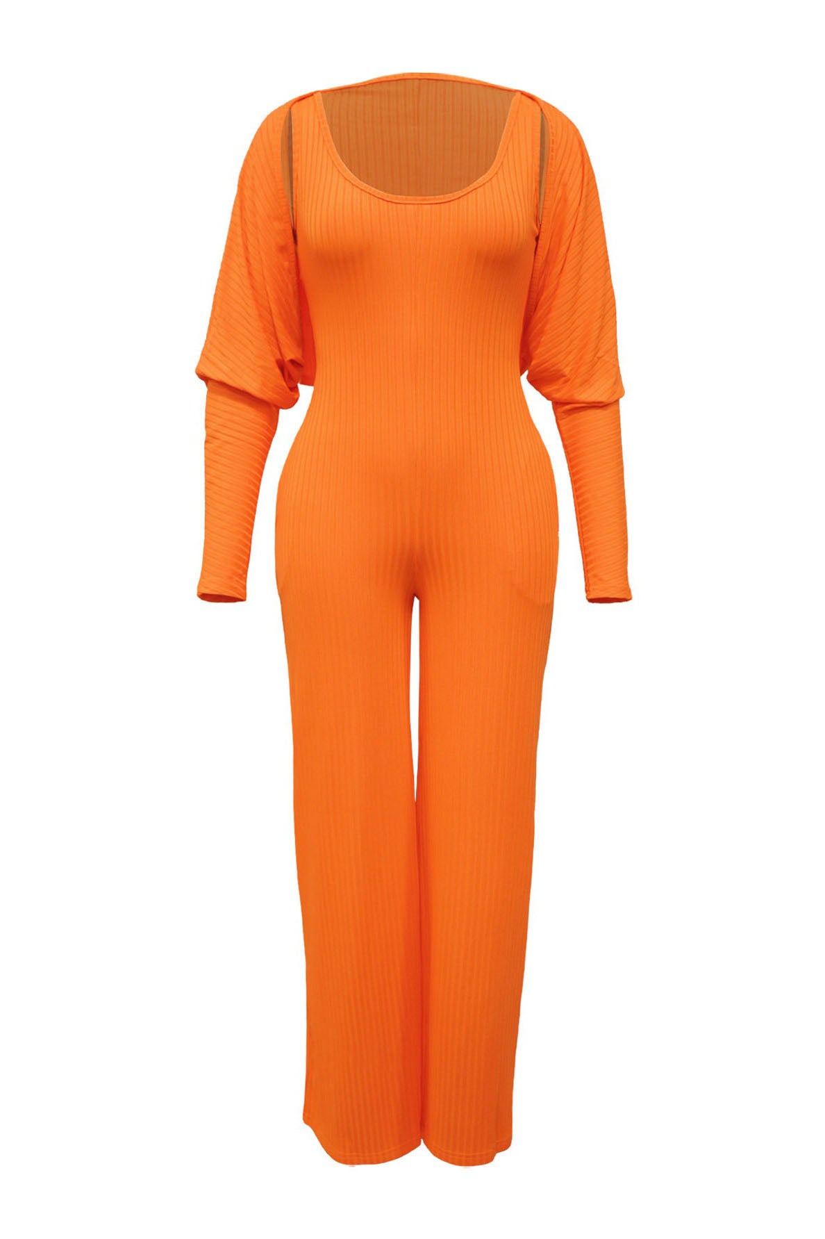 2-Piece Ribbed Knit Tank Jumpsuit & Cropped Top Set