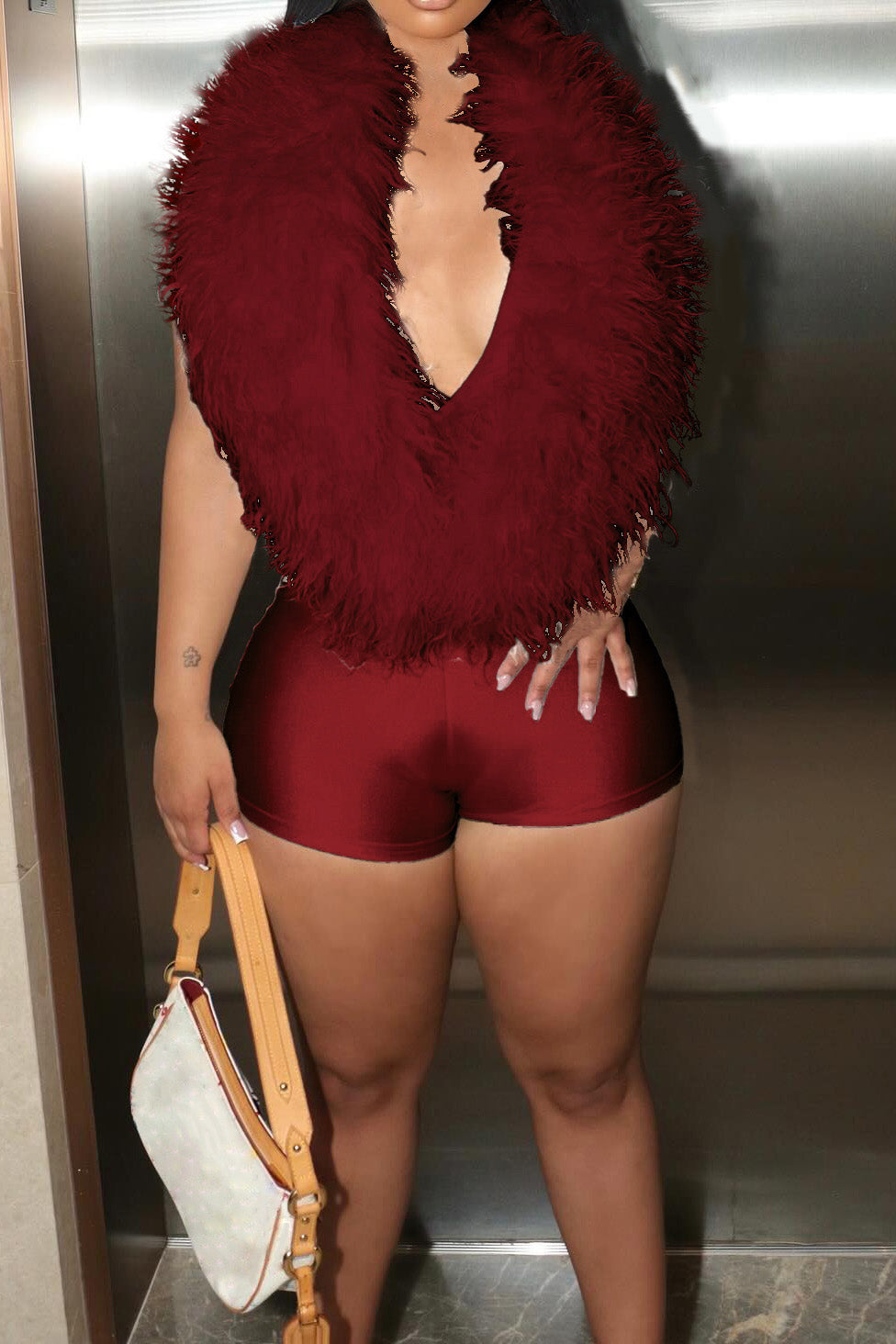 Deep V Feather Halter Romper