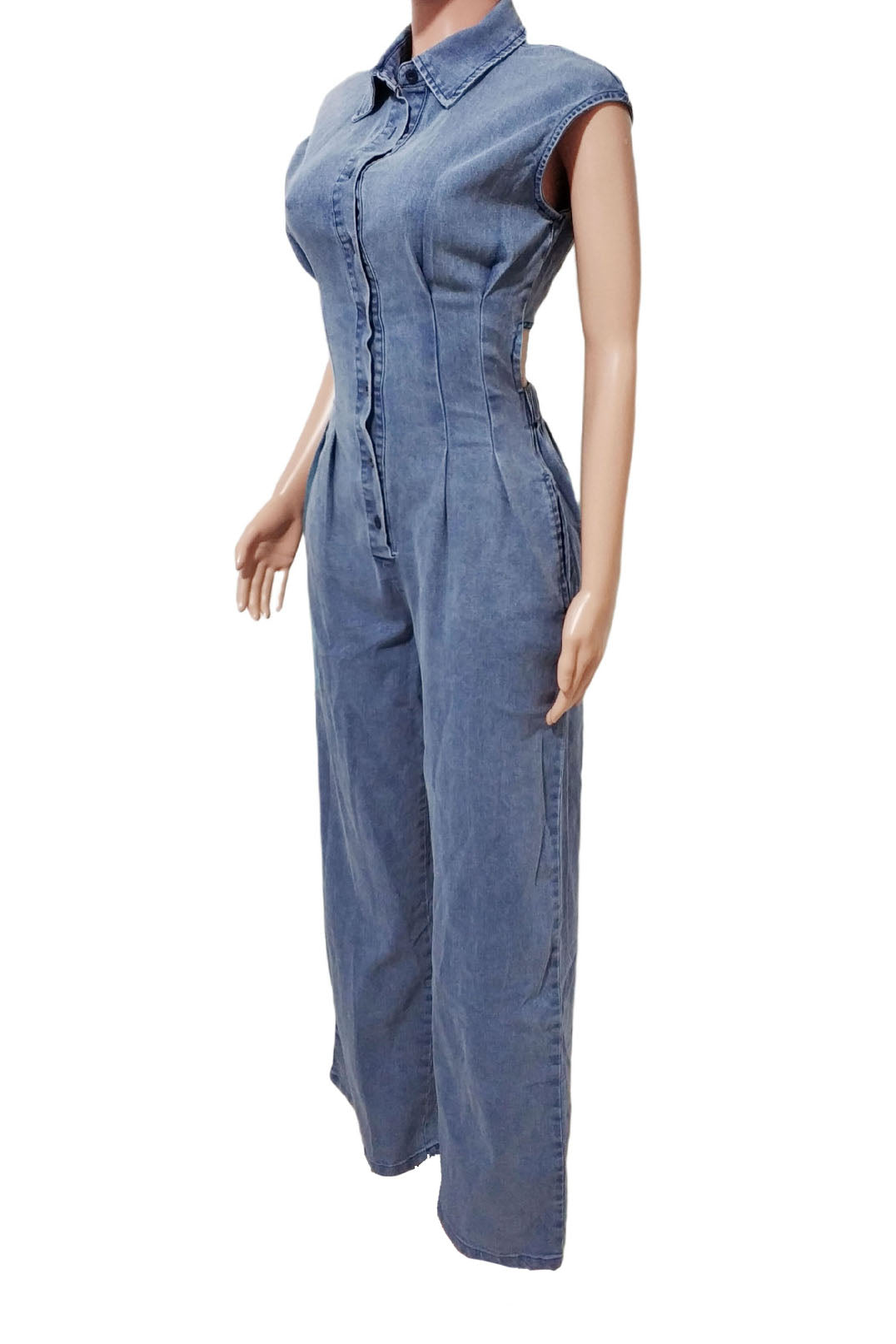 Back Cut Out Denim Jumpsuit