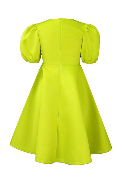 Round Neck Sleeve Slim Waist Swing A-Line Dress
