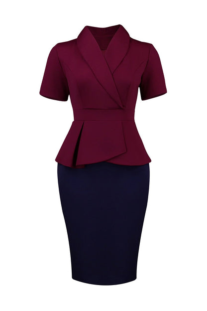 Blazer Collar Peplum Midi Dress