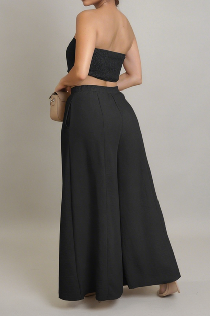 Stretch Tube Top Vest and Wide Leg Pants Set