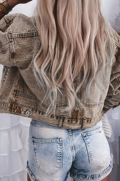 Rivet Studded Pocketed Denim Jacket