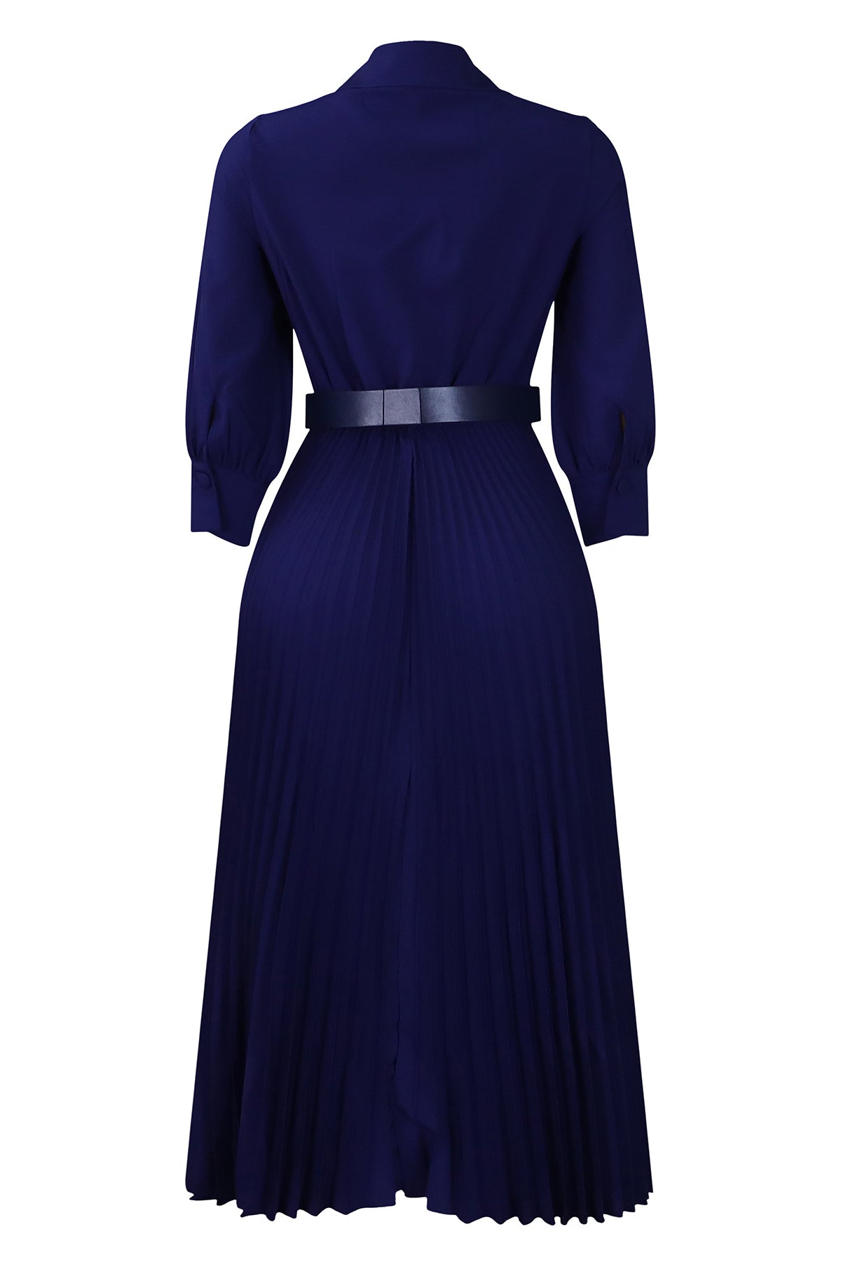 Solid Color Cinched Waist Pleated Long Dress