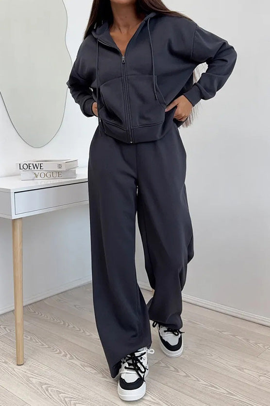 Hooded Zip Sweatshirt & Drawstring Pants Set