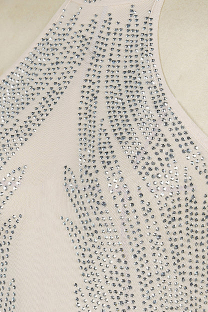Sheer Silver Illusion Halter Maxi Gown