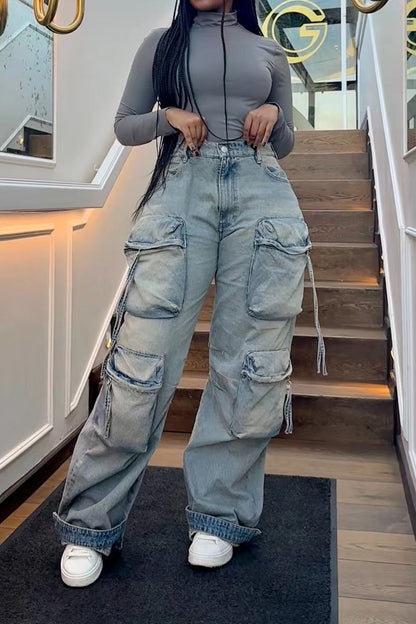 Flap Pocket Light Wash Jeans