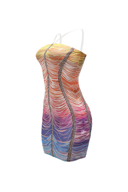 Gradient Mesh Rhinestone Dress