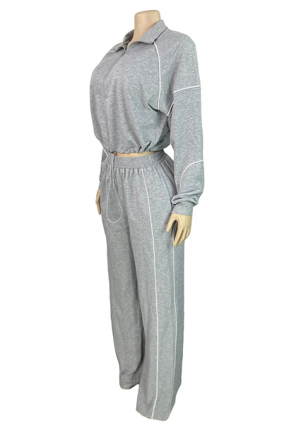 Half-Zip Sweatshirt & Wide Leg Pants Set