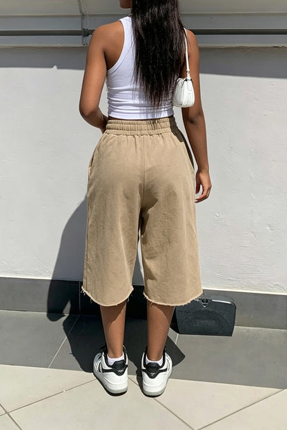 Vintage Wash Raw Hem Baggy Sweat Shorts