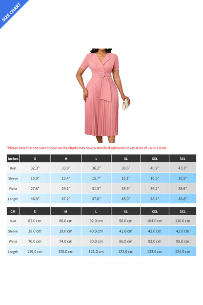 Pleated A-Line Blazer Midi Dress with Belt