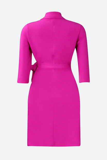 Three-Quarter Sleeves Tie Waist Mini Dresses