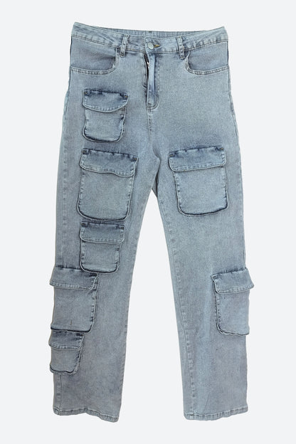 Multi-pocket Straight Washable Cargo Jeans