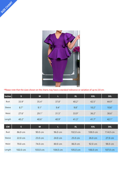 V-Neck Peplum Midi Dress