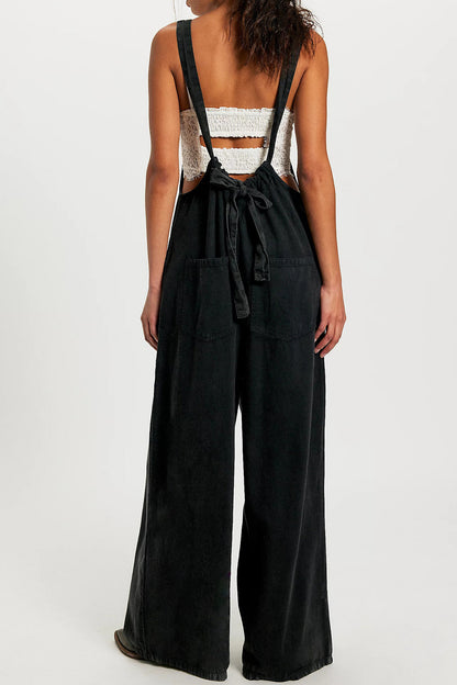 Slouchy Tie-Back Wide Leg Denim Jumpsuit