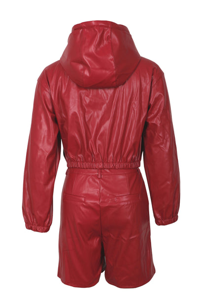Leather-Look Hooded Jacket & Bermuda Shorts Set
