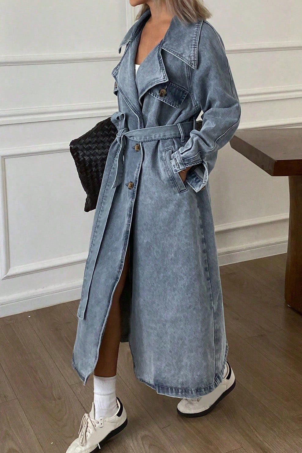 Double-Breasted Denim Trench