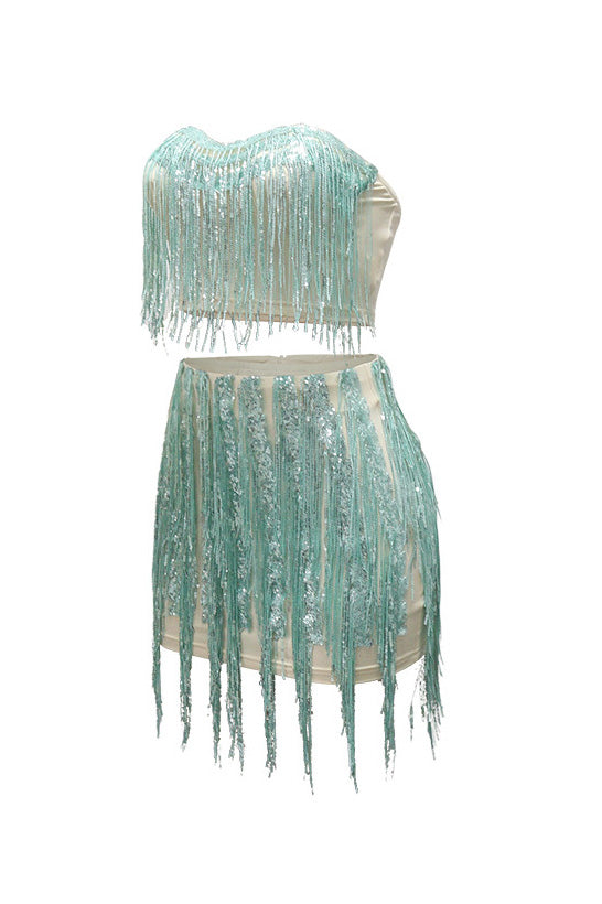 Strapless Top & Fringe Skirt Set