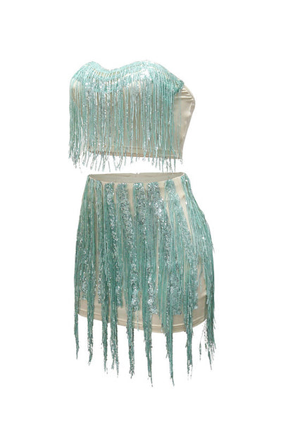 Strapless Top & Fringe Skirt Set