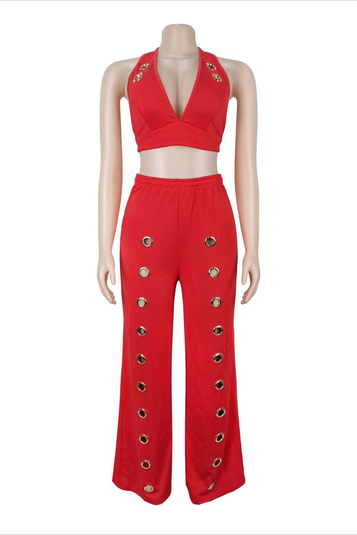 Oversized Eyelet Halter Crop Top & Pant Set