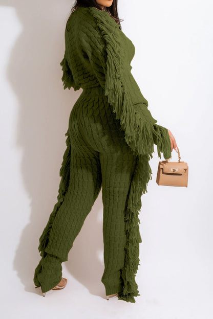 Knit Fringe Pants Set