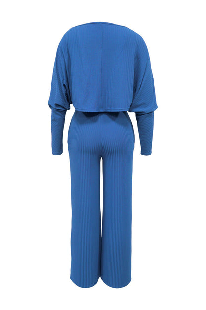 2-Piece Ribbed Knit Tank Jumpsuit & Cropped Top Set