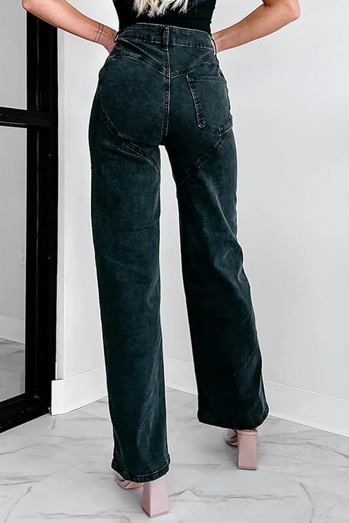 Washed Denim Rhinestone Cutout Jeans