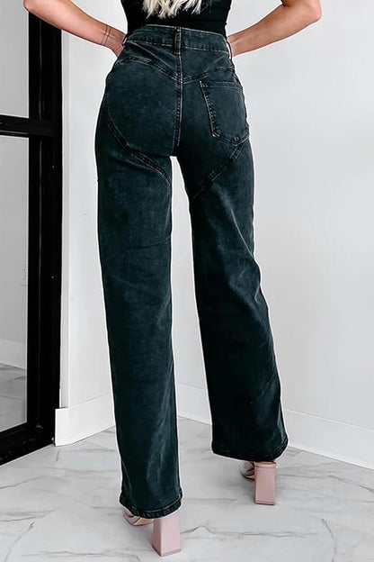 Washed Denim Rhinestone Cutout Jeans