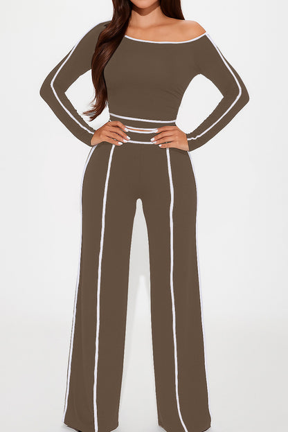 One Shoulder Top and Wide Leg Pants Set