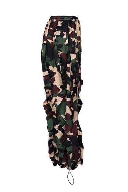 Abstract Print Cascading Draped Drawstring Pants