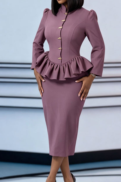 Peplum Jacket Pencil Skirt Two Piece Set
