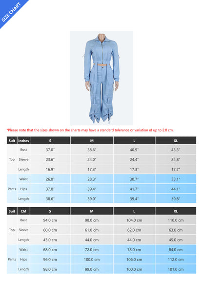 Long Sleeve Crop Jacket Pocket Cargo Pants Set