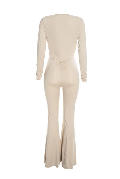 Cowl-Neck Twist-Front Wide-Leg Jumpsuit