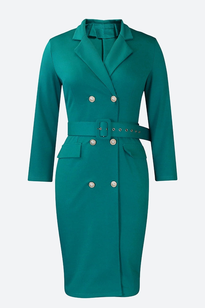 Long Sleeve Double Breasted Midi Dress