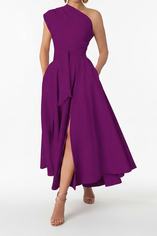 Elegant One-Shoulder A-Line Midi Dress