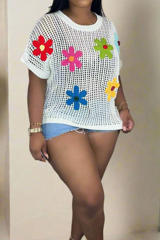 Crochet Flower Hollow-out Sweater T Shirt