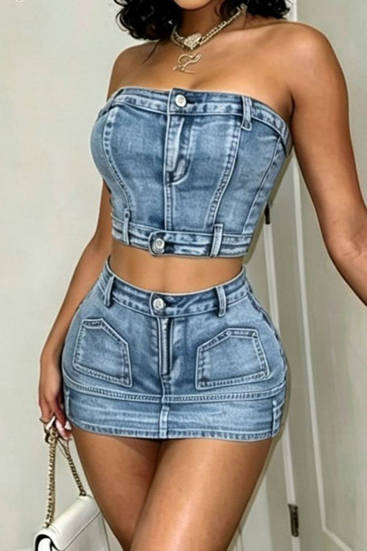 Denim Corset Top & Mini Skirt Set