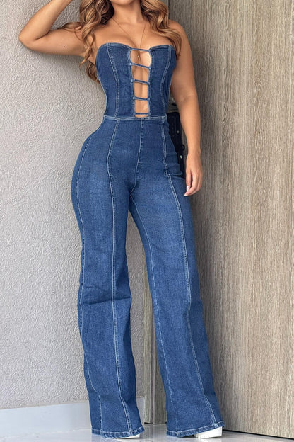 Strapless Backless Slim Denim Jumpsuit