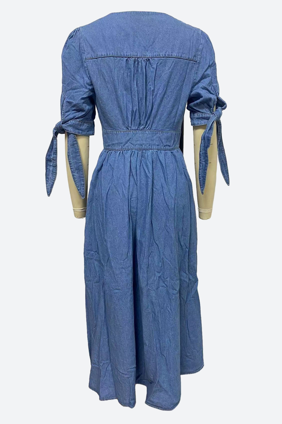 Single-Breasted V-Neck Denim Dress