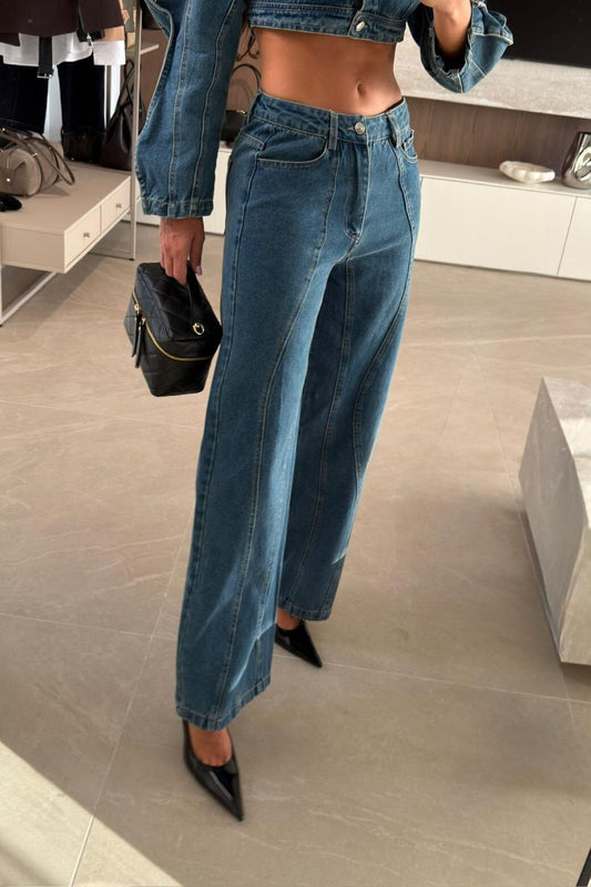 Contrast-Stitch Wide-Leg Jeans